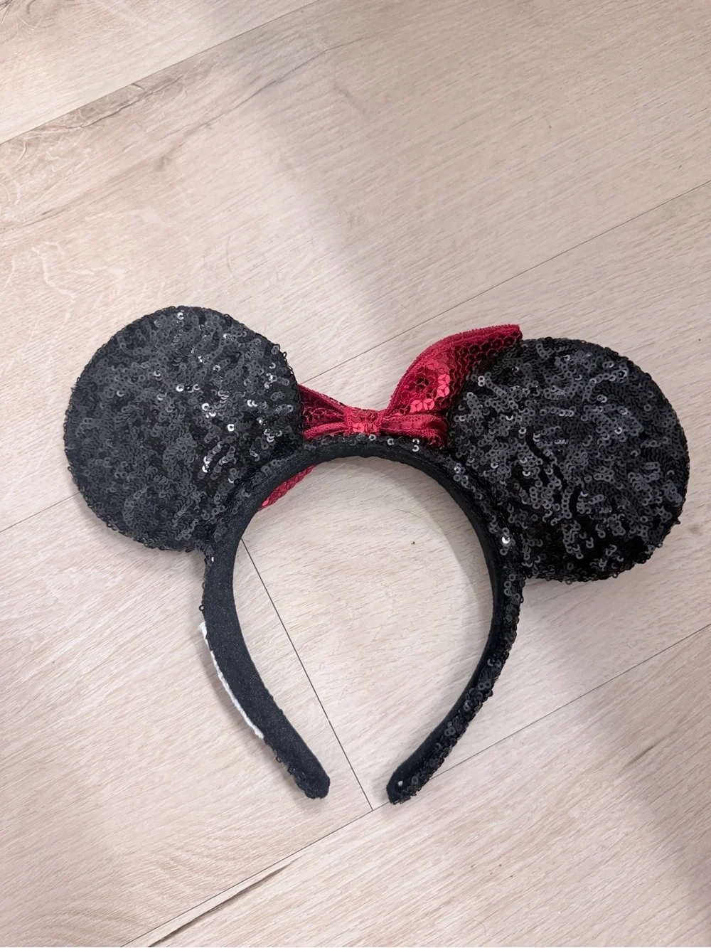 Disney Black Sequin Minnie Ear Headband with Red Sequin Bow